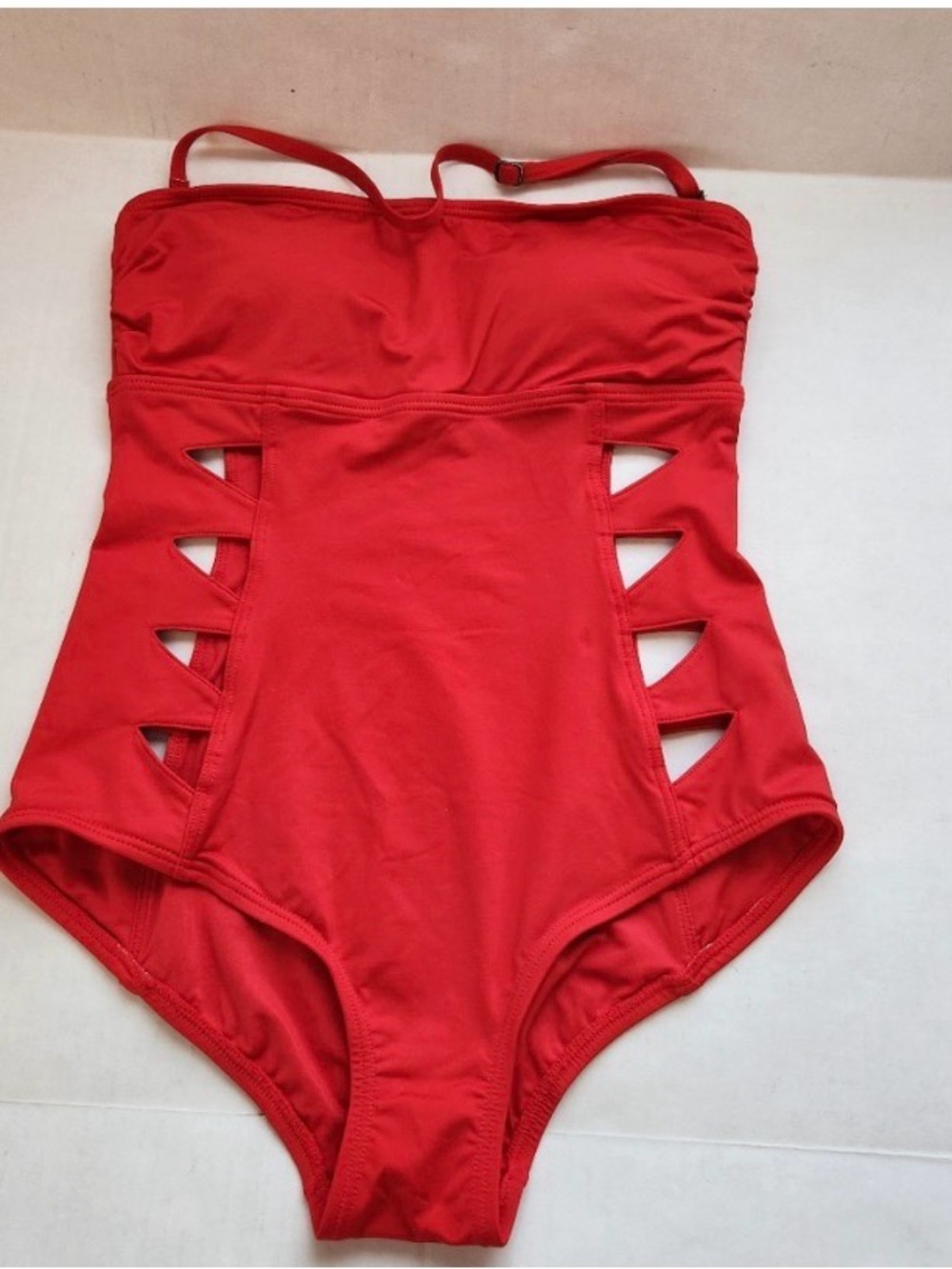 Carmen Marc Valvo Red One-Piece Swimsuit with Cutout Side Panels